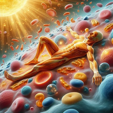 Explore the intricate journey of Vitamin D as it transforms from mere sun exposure to its active form within our bodies. Layers Of The Epidermis, Health Images, Gym Interior, Human Body Anatomy, Senior Health, Natural Sunscreen, Body Anatomy, Sun Exposure, Medical Illustration