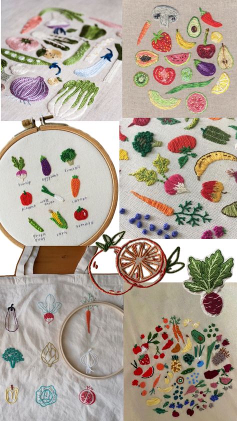 Embroidered fruits & vegetables!!! Diy Bead Embroidery, A Farmer, Fruits Vegetables, Fruits And Veggies, Diy Beads, Beaded Embroidery, Fruits And Vegetables, Farmer, Diy Projects