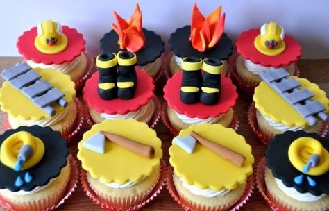 Firefighter Cupcakes Ideas, Fireman Cupcakes, Firefighter Cupcakes, Firefighter Birthday Cakes, Fire Cupcakes, Cupcakes For Sale, Fireman Cake, Fire Cake, Construction Birthday Cake