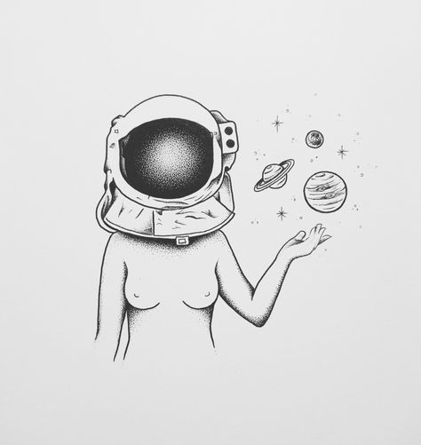 Space Lady Tattoo, Tattoo 2017, Astronaut Drawing, Matching Tats, Astronaut Illustration, Astronaut Tattoo, Cosmos Art, Human Figure Sketches, Planet Tattoos