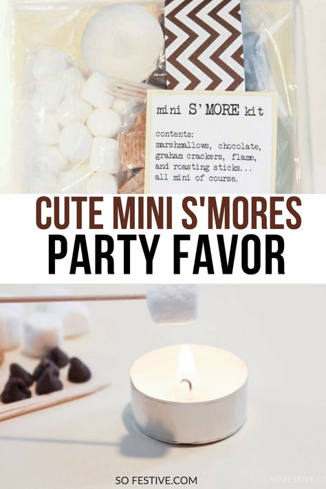 Mini s'mores kits party favor idea for bridal shower, family activity or date night idea Smores Gift Ideas, Smores Candle, Smores Gift, Mini Smores, Smores Favors, Glamping Essentials, Smores Sticks, Smores Party, Smores Kits