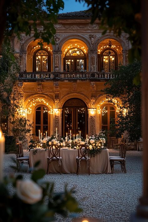 49 Timeless Wedding Decor Ideas That Will Never Go Out of Style Candlelit Wedding Reception Romantic, Garden Elegant Wedding, Estate Wedding Aesthetic, Historic Mansion Wedding, Wedding Ideas Candles, Chateau Wedding Decor, French Country Wedding Decor, Quiet Luxury Wedding, Enchanted Wedding Decor