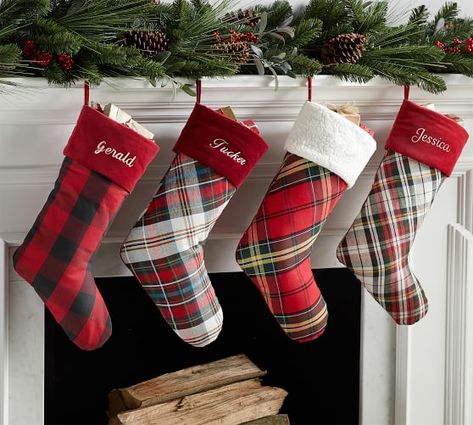 Personalized Plaid Stockings Christmas Decor Easy, Christmas Stocking Ideas, Kids Christmas Stocking, Simple Stocking, Plaid Tree Skirt, Plaid Stockings, Plaid Christmas Stockings, Stocking Ideas, Plaid Pillow Covers