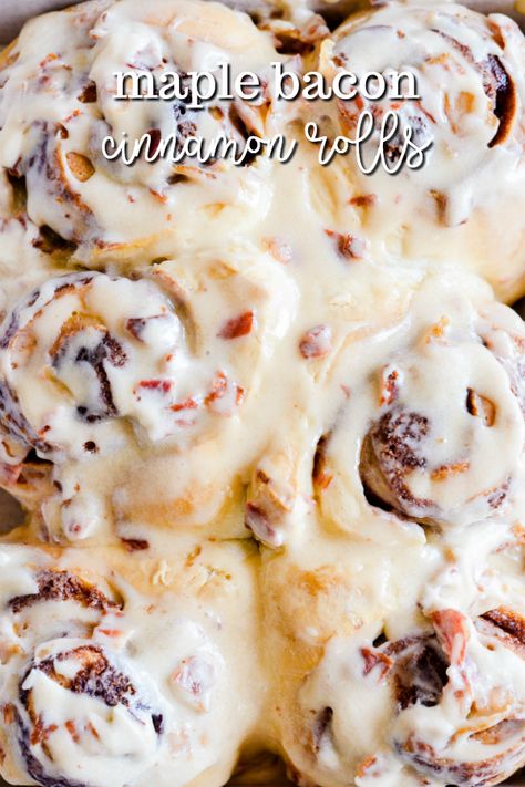 These Maple Bacon Cinnamon Rolls are unbelievably easy, melt-in-your-mouth delicious, and so soft and fluffy thanks to my secret ingredient-- Rhodes AnyTime! Cinnamon Rolls. Different Kinds Of Cinnamon Rolls, Bacon Stuffed Cinnamon Rolls With Hawaiian Rolls, Maple Bacon Cinnamon Rolls Recipe, Bacon Cinnamon Roll Twists, Cinnamon Rolls With Bacon Inside, Bacon Dessert, Maple Bacon Cinnamon Rolls, Rhodes Rolls Recipes, Bacon Cinnamon Rolls