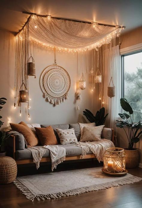 Orange Boho Living Room, Zen Apartment, Charlotte Aesthetic, Sala Zen, Boho Fans, Cozy Bohemian Living Room, Boho Corner, Zen Corner, Boho Living Room Inspiration