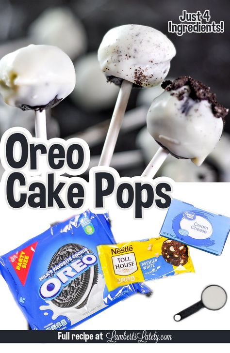 oreo cake pops, with picture of ingredients. Oreo Cake Pops Recipe, Easy Oreo Cake, Oreo Cake Balls, Oreo Cake Pops, Quick And Easy Sweet Treats, Cake Ball Recipes, Cookies And Cream Cake, Cake Pop Sticks, Oreo Truffles