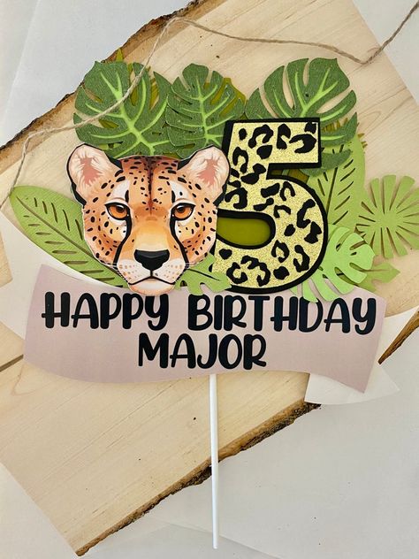 Jungle Cake Topper Cheetah Cake Tooper Jungle Birthday Two | Etsy Cheetah Birthday Cakes, Two Wild Birthday Party, Jungle Themed Cake, Cheetah Cake, Jungle Cake Topper, Cheetah Painting, Cheetah Birthday Party, Cheetah Cakes, Cheetah Party