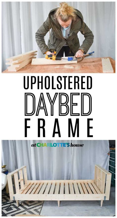 Diy Upholstered Daybed, Diy Day Bed Frame, Build A Daybed, Diy Beds, Miniature Couch, Palette Patio Furniture, Bed Makeover, Diy Pallet Couch, Daybed Frame