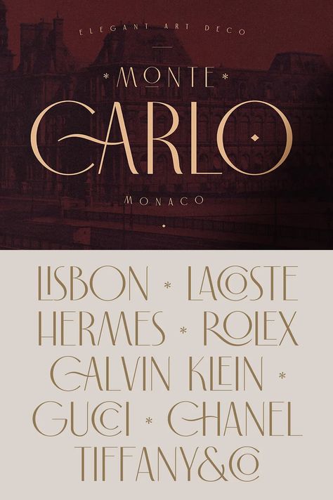 Carlo Monaco Font Old Money Fonts, Old Money Graphic Design, Old Money Design, Monte Carlo Aesthetic, Monaco Aesthetic, Monaco France, Art Deco Fonts, Playing Cards Art, Monaco Monte Carlo