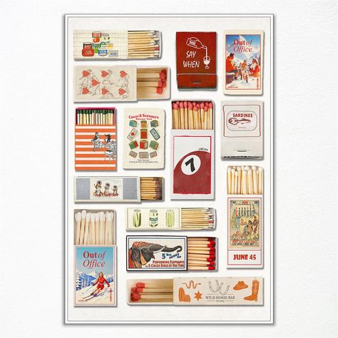 PRICES MAY VARY. 🎨 Elevate your wall decor with our Retro Iconic Matchbox Print, a nod to the timeless charm of vintage matchbook art. This carefully crafted print captures the essence of nostalgia, featuring iconic matchbox designs that bring a touch of retro allure to any space. Available in three sizes: 12x16 inches, 16x24 inches, and 24x36 inches. 🎨 Make a bold statement with our Colorful Matchbook Poster, a vibrant and eye-catching addition to your wall art collection. The poster showcase Matchbox Wall Art, Cute Simple Gifts, Match Box Print, Room Wall Prints, Matchbook Print, Vintage Matchbook Art, Retro Gallery Wall, Matchbox Print, Match Book Art