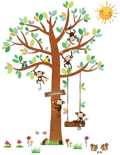 Black Wall Stickers, Buddha Gold, Kids Wall Stickers, 5 Little Monkeys, Forest Wall Decals, Baby Wall Decals, Monkey Stickers, Monkey Wall, Cartoon Monkey