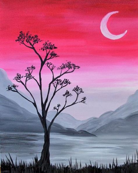 50 Easy Landscape Painting Ideas for Beginners, Simple Canvas Painting – Paintingforhome Landscape Painting Ideas For Beginners, Easy Landscape Painting Ideas, Water Restaurant, Easy Nature Paintings, Landscape Painting Ideas, Easy Landscape Painting, Sunset Landscape Painting, Easy Landscape, Poster Color Painting