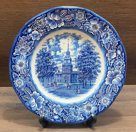 Blue And White Dinnerware, Blue Dinner, Blue Dinner Plates, Independence Hall, Liberty Blue, Plate Wall Decor, White Dinnerware, Blue Transferware, White Dinner Plates