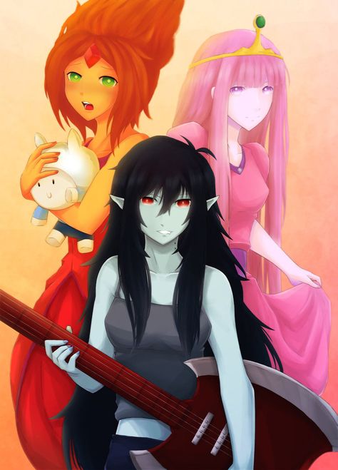 ADVENTURE TIME by I3ushidoKuroi on deviantART Marshall Lee Adventure Time, Adventure Time Flame Princess, Fire Princess, Adventure Time Princesses, Adveture Time, Marceline And Princess Bubblegum, Marceline And Bubblegum, Adventure Time Girls, Adventure Time Cartoon