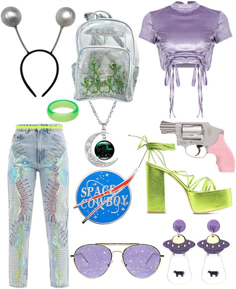 Space Cowgirl Outfit | ShopLook Galactic Theme Outfit, Space Princess Outfit, Cowboys And Aliens Party Outfit, Aliens And Cowboys Theme, Outer Space Theme Outfit, Space Outfit Ideas Party, Space Party Aesthetic, Alien Cowgirl Costume, Alien Bachelorette Party