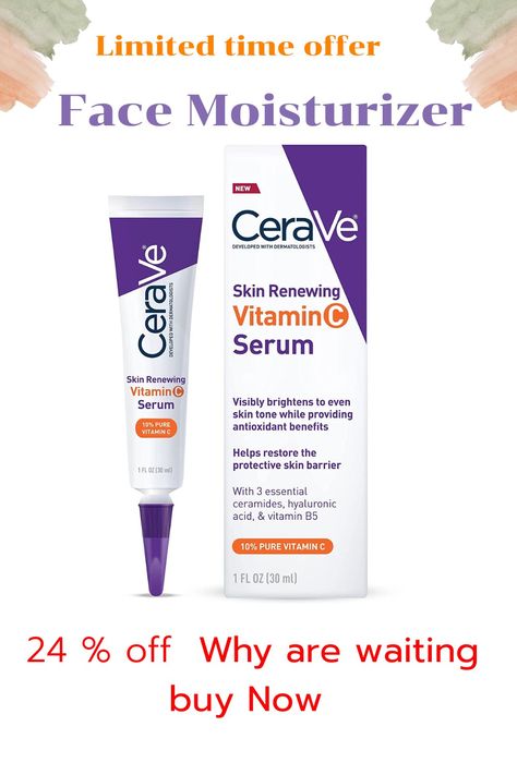 Developed with dermatologists, CeraVe Vitamin C Serum visibly brightens & helps to restore the protective skin barrier.  Potent antioxidant L-Ascorbic acid (the purest form of vitamin C) helps to even skin tone & continuously brighten while helping to defend against free radicals & provide antioxidant benefits. Gentle, lightweight formula helps restore the protective skin barrier & improve hydration, leaving skin soft, radiant, & healthy-looking.

Paraben-Free

Fragrance-Free

Non-Comedogenic Cerave Vitamin C Serum, Lotion Brands, Dermatologist Recommended Skincare, Vitamin C Face Serum, Anti Aging Face Serum, Serum For Face, Dermatological Skin Care, Facial Moisturizers, Skin Cleanser Products