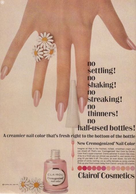 1960s Nails, 60s Nails, Vintage Makeup Ads, Patti Hansen, Makeup Ads, Retro Makeup, Vintage Nails, Retro Beauty, Beauty Ad