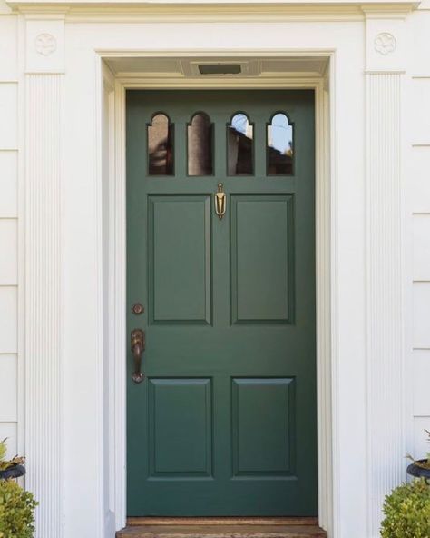 Matt & Sarah | Renovations on Instagram: “Y’all...while I was out today I saw a green front door and just like that...I am now OBSESSED with the thought painting my own door green!…” Front Door Colours Uk, Forest Green Front Door, Green Exterior Door, Forest Green Door, Dark Green Front Door, Lime Washed Brick, Paint My Front Door, Colonial Front Door, Thought Painting