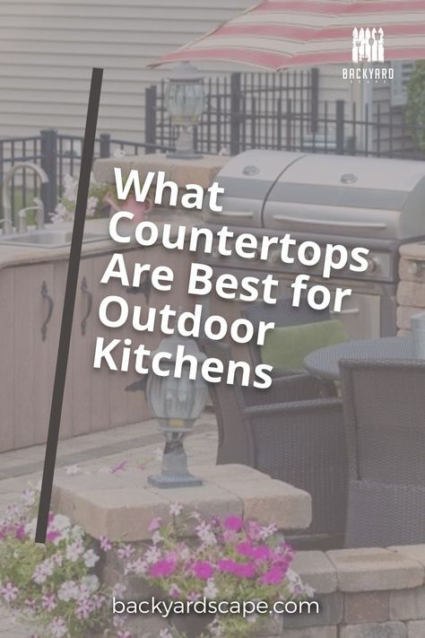 Outdoor kitchens are a great way to enjoy your outdoor space year round. If you're considering an outdoor kitchen, then it's important to consider what type of countertop material is best suited for it. Here's how different types of stone can be used as countertops in your new outdoor kitchen! Outdoor Kitchen Top Ideas, Outdoor Stone Kitchen Ideas, Cheap Outdoor Countertop Ideas, Outdoor Counter Top Ideas, Outdoor Cement Countertops, Diy Outdoor Kitchen Countertop, Outdoor Tile Countertop Ideas, Tiled Outdoor Kitchen Countertop, Outdoor Kitchen Must Haves