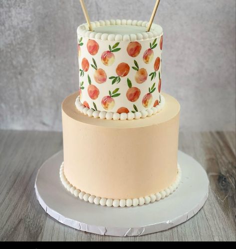 Peach Theme Birthday Cake, Peach Decorated Cake, One Sweet Peach Smash Cake, Peach Baby Shower Cake, One Sweet Peach Birthday Cake, Peach Birthday Cake, One Sweet Peach, Peach Birthday, Peach Baby Shower