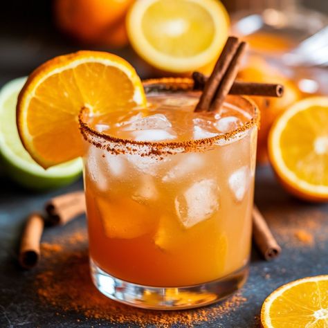 Cinnamon Syrup Cocktail, Orange Christmas Cocktail, Reposado Tequila Cocktails, Orgeat Cocktail, Tanqueray Drinks, Orange Cocktail Recipes, Cinnamon Margarita, Cinnamon Cocktails, Cocktails With Tequila