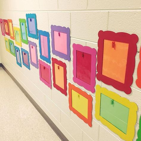 The frames are finished and hung! I can't wait to display their work!!! #kinderkids #teachersofig #kindergartenclassroom #kindergarten #iteachk #kinderchat Colored Frames, Prek Classroom, Kids Work, Preschool Class, New Classroom, Class Decoration, Classroom Setting, Beginning Of School, Salou