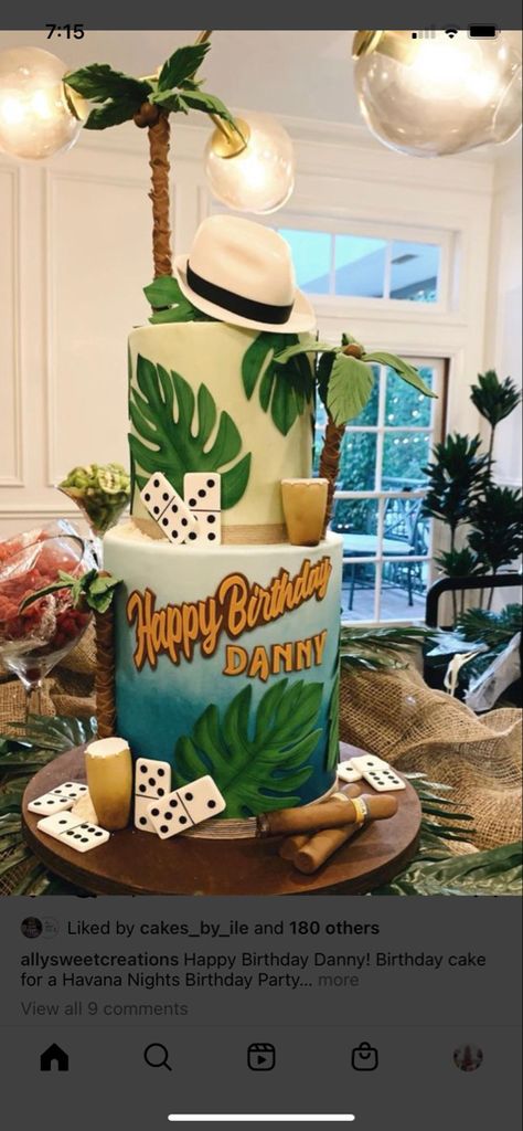 Havana Nights Party For Men, Havana Nights Party Men, Havana Nights Cake For Men, Havana Themed Cake, Cuban Themed Cake, Havana Nights Theme Cake, Havana Cake Design, Havana Night Cake Ideas, Cuban Birthday Cake