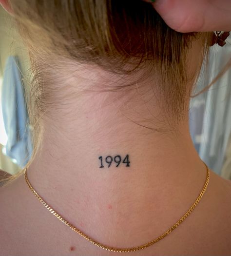 neck tattoo, 1994 1994 Aesthetic, Neck Tattoo Back, Behind The Neck Tattoos, Word Neck Tattoos, Tattoo Back Of Neck, Back Of Neck Tattoos For Women, Tattoos Neck, Nape Tattoo, Small Neck Tattoos