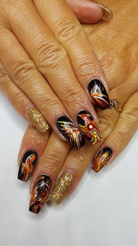 Phoenix Nail Designs, Phoenix Nails, Harry Potter Nails Designs, Potter Nails, Nail Black, Harry Potter Nails, Pride Nails, Different Types Of Nails, Autumn Nail