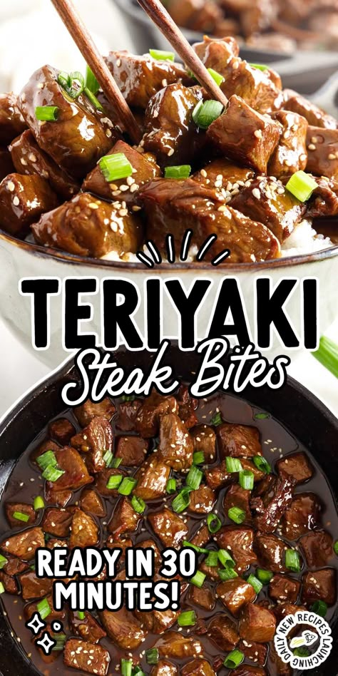 Our teriyaki steak bites are cooked in a deliciously sweet and savory sauce that will surely become a family favorite. Terriyaki Steak, Teriyaki Beef Recipe, Teriyaki Steak Bites, Asian Steak, Asian Steak Bites, Teriyaki Steak, Steak And Rice, American Movies, Steak Bites Recipe