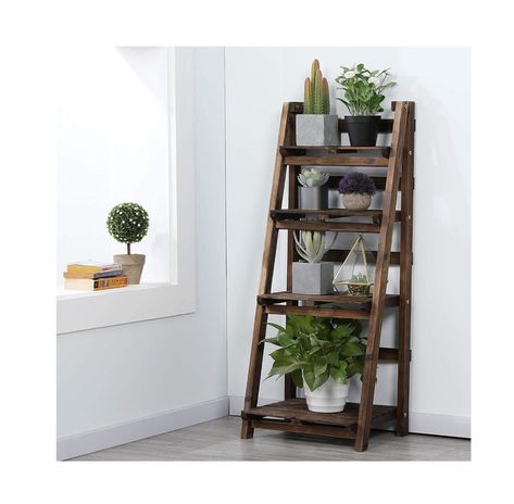 Bamboo Plant Stand, Wooden Ladder Shelf, Ladder Stands, Slatted Shelves, Brown Sand, Support Pour Plante, Bamboo Plant, Wooden Plant Stands, Wood Plant Stand