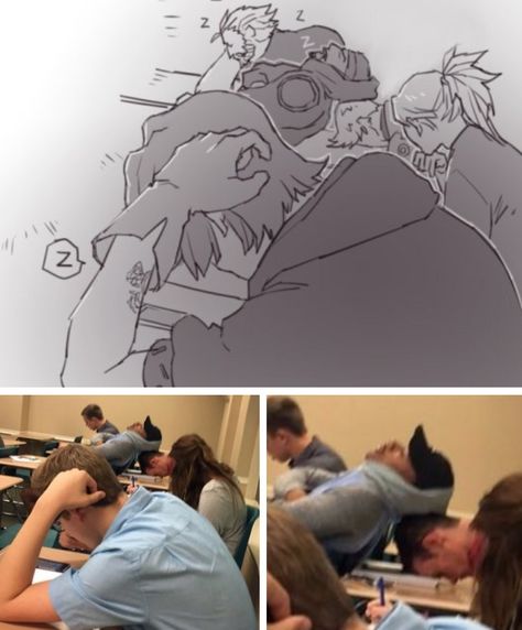 If the top drawing is in a fandom I'm not aware of what it is, but the picture looks like a really good "draw the squad like this" Draw The Squad Real Life, Funny Draw The Squad Base, Wake Up Sleepy Head Funny, Funny Squad Pictures Drawing, Three Person Draw The Squad, Sleeping Base Pose, Draw The Squad Like This, Draw Your Oc Like This Funny, Sleeping Poses Drawing Reference