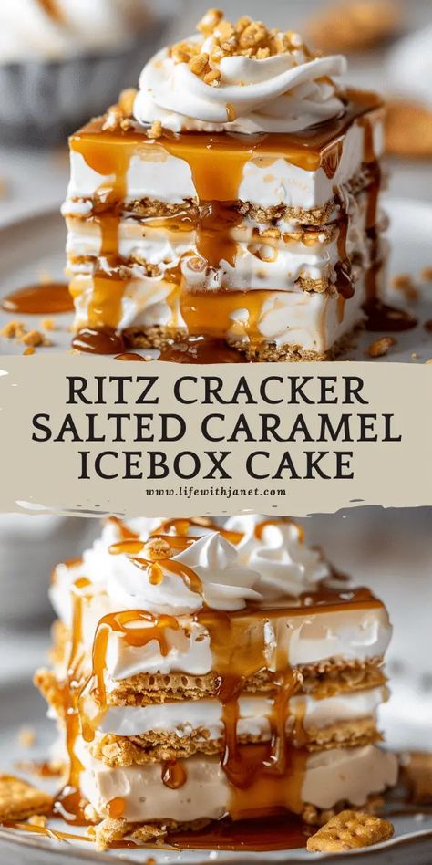 Ritz Cracker Salted Caramel Icebox Cake Ritz Cracker Caramel Ice Box Cake, Pumpkin Icebox Cake Graham Crackers, Ritz Salted Caramel Icebox Cake, Ritz Cracker Cake, Caramel Ritz Crackers Dessert, Salted Caramel Ritz Cracker Ice Box Cake, Salted Caramel Icebox Cake, Ritz Cracker Salted Caramel Icebox Cake, Caramel Icebox Cake