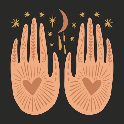 Magical boho hands art mystical reiki me... | Premium Vector #Freepik #vector #vintage-collage #creative-graphics #illustration-art #simple-illustration Open Hand Illustration, Hands Illustration Simple, Magic Crystal Art, Whimsical Pictures, Meditation Illustration, Collage Creative, Magic Illustration, Crystal Illustration, Namaste Art