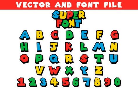 Super Font, Mario Font, Super Alphabet Mario Font, Graphic Illustrations, Printable Illustrations, Graphic Illustration, Linux, Click Here, Alphabet, Mario, Mac