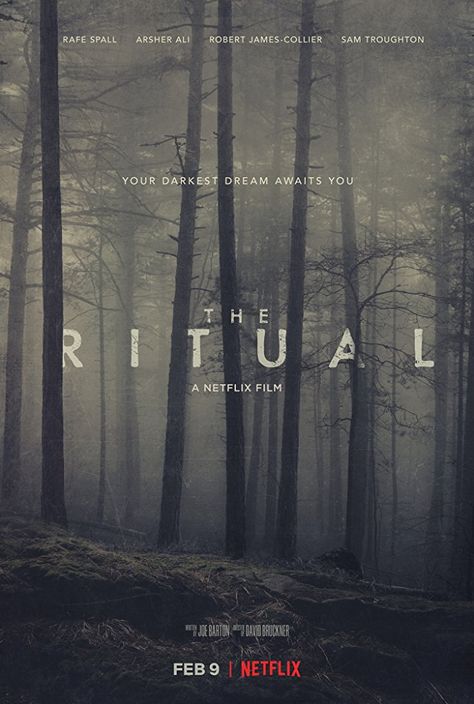 The Ritual - Wow, I really dug this. I really thought the guys would get on my nerves, but they didn't. The convenience store stuff was incredibly cool. The Ritual Movie, Tam Film, Netflix Horror, Horror Movies Scariest, Film Netflix, Blair Witch, Mickey Rourke, رعب نفسي, Best Horror Movies