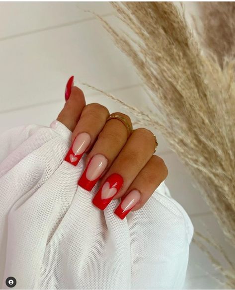 Vday Nails, February Nails, Red Acrylic Nails, Valentine Nails, Easy Nails, Nail Designs Valentines, Her Nails, Nail Swag, White Nail