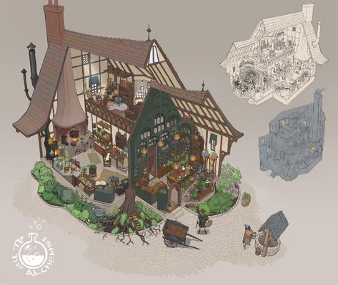 Alchemist Workshop Concept Art, Antique Shop Concept Art, Apothecary Building, Alchemy Workshop, Techno Witch, Witch House Interior, Alchemist Shop, Alchemy Aesthetic, Alchemist Aesthetic