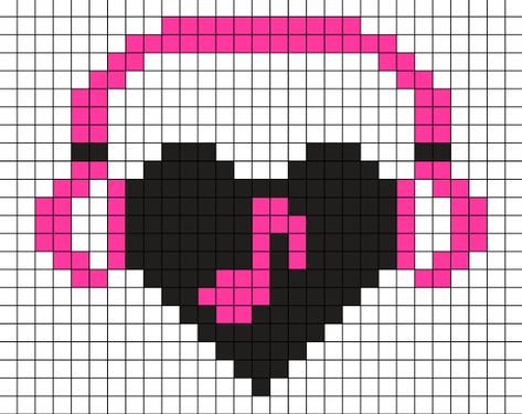 Perler Bead Patterns Scene, Y2k Pixel Art, Scene Pixel Art, Scene Perler Beads, Kandi Heart Pattern, Emo Pixel Art, Heart Pixel Grid, Goth Kandi Pattern, Monster High Kandi Pattern