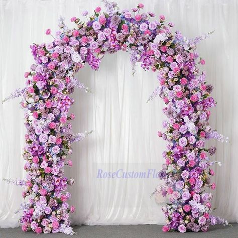 Flower Arch Purple, Lilac Wedding Aisle, Purple Decorations Wedding, Pastel Pink And Purple Wedding Theme, Purple And Pink Wedding Decorations, Pink Purple Quinceanera, Purple And Pink Wedding Theme, Pink And Purple Flower Arrangements, Pink And Purple Wedding Theme