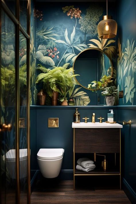 Toilet Room Decor, Jade Design, Small Toilet Room, Dark Bathrooms, Interior Design Per La Casa, Toilet Room, Bad Inspiration, Small Toilet, Bathroom Inspiration Decor