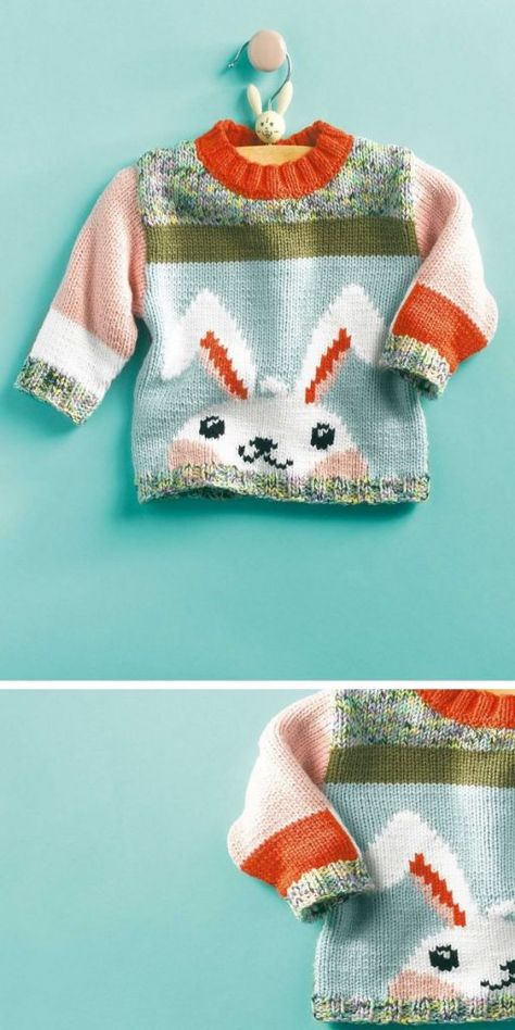 Baby Sweater Knitting Pattern Free, Free Childrens Knitting Patterns, Sweater Free Knitting Pattern, Knitted Sweater Pattern, Rabbit Sweater, Kids Sweater Pattern, Boys Knitting Patterns Free, Boys Knit Sweaters, Kids Knitting