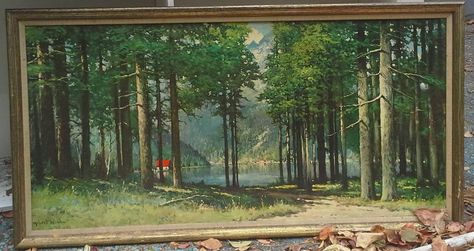 planning to put this large painting in there it's Robert Wood, Pine Grove Lake Robert Wood Paintings, Wood Paintings, Robert Wood, Old Signs, Wood Painting, Large Painting, Landscape Art, Illustration Art, Lake