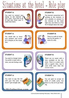 Complaining on holiday - Role play Speaking Activities Esl, Speaking Activities English, Roleplay Ideas, Travel English, Practice Reading, English Games, Speaking Activities, Conversational English, English Language Teaching