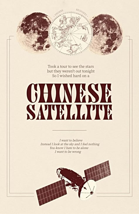 chinese satellite phoebe bridgers lyrics poster art work bedroom aesthetic Phoebe Lyrics, Tattoos Bible, Better Oblivion Community Center, Tattoos Buddha, Chinese Satellite, Satellite Poster, Phoebe Bridgers Lyrics, Awareness Tattoos, Tattoos Angel