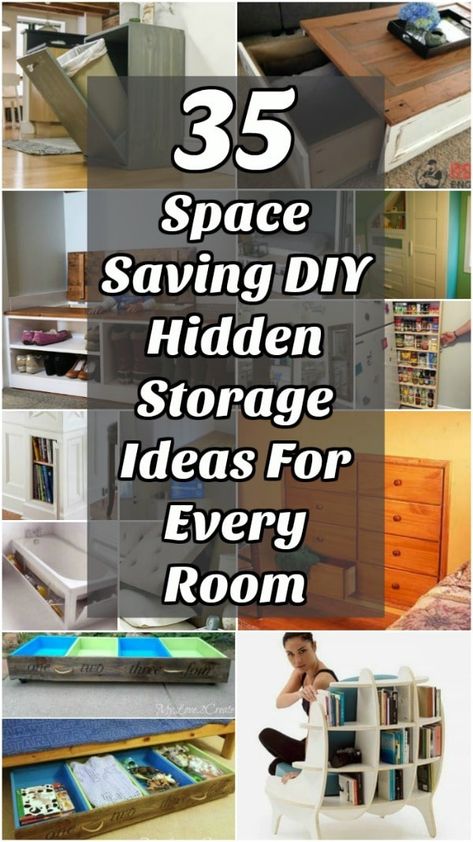 Hidden Storage Ideas, Diy Hidden Storage Ideas, Diy Hidden Storage, Small Room Organization, Diy Organizing, Diy Space Saving, Storage Hacks Diy, Diy Bedroom Storage, Bedroom Organization Storage