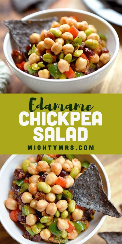 Chickpea Edamame Salad | Mighty Mrs | Super Easy Recipes Edamame Recipes, Edamame Salad, Power Salad, Healthy Appetizer, Super Easy Recipes, Chickpea Salad, Healthy Appetizers, Bean Salad, So Yummy