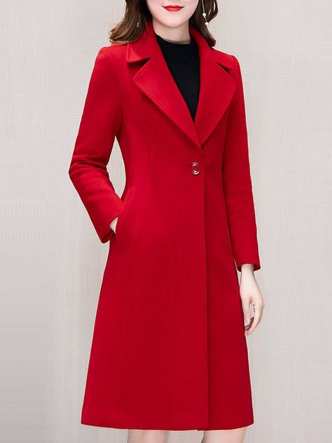 Plain Coats, Woolen Coat Woman, Knee Length Coat, Suit Collar, Long Overcoat, Middle Age Fashion, Collars For Women, Woolen Coat, Solid Clothes