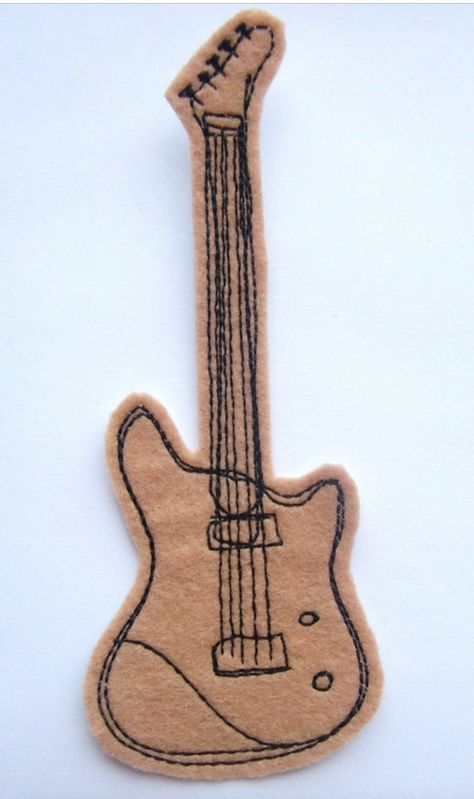 Skateboard Embroidery Designs, Elton John Embroidery, Felt Guitar, Grad Sash, Embroidery Guitar Design, Guitar Embroidery, Felt Guitar Ornament, Embroidery Guitar Strap, Clothes Embroidery