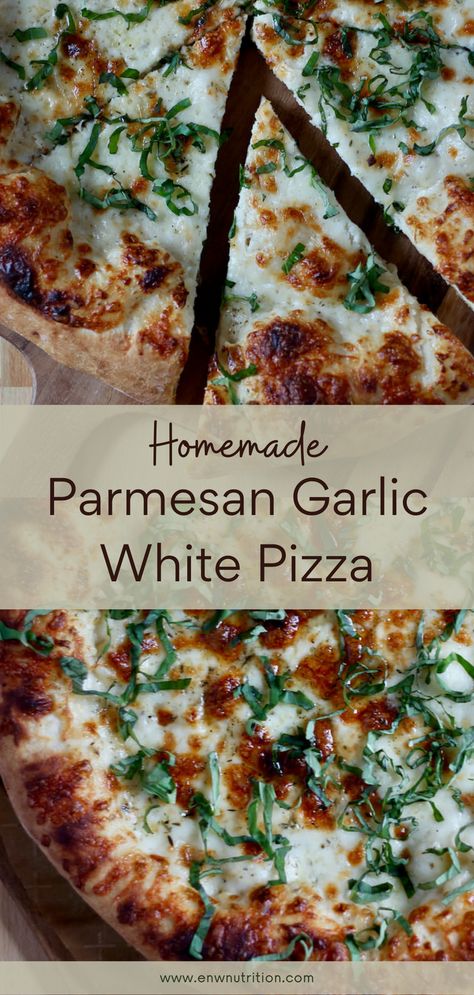 White Sauce Recipe For Pizza, Olive Oil Based Pizza, White Cheese Pizza, White Garlic Pizza Sauce, Garlic Parmesan Pizza, Garlic White Pizza, Homemade White Pizza, Utah Recipes, Homemade Pizza Ideas